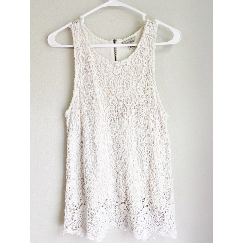 Lucky Brand Floral Crochet Lace Overlay Tank